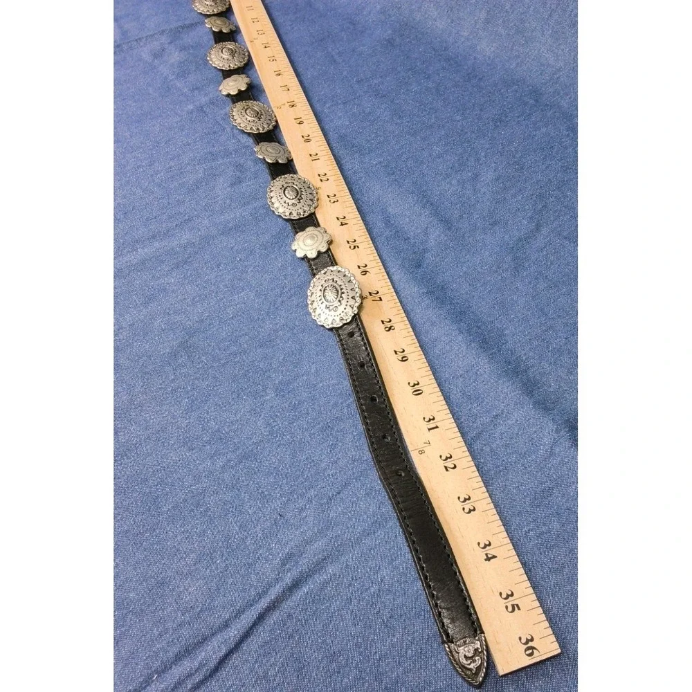 Vintage La Doppia Vita Italian Leather Western Concho Belt Black Silver Size 32